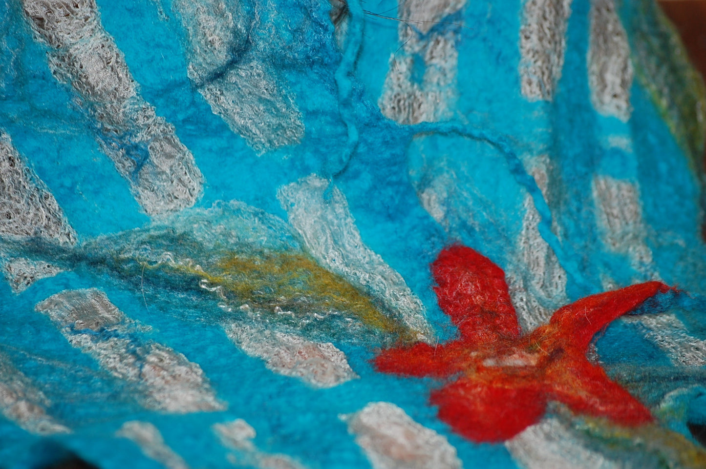 Nuno Felt Silk Scarf - Flower Detail (Turquoise)