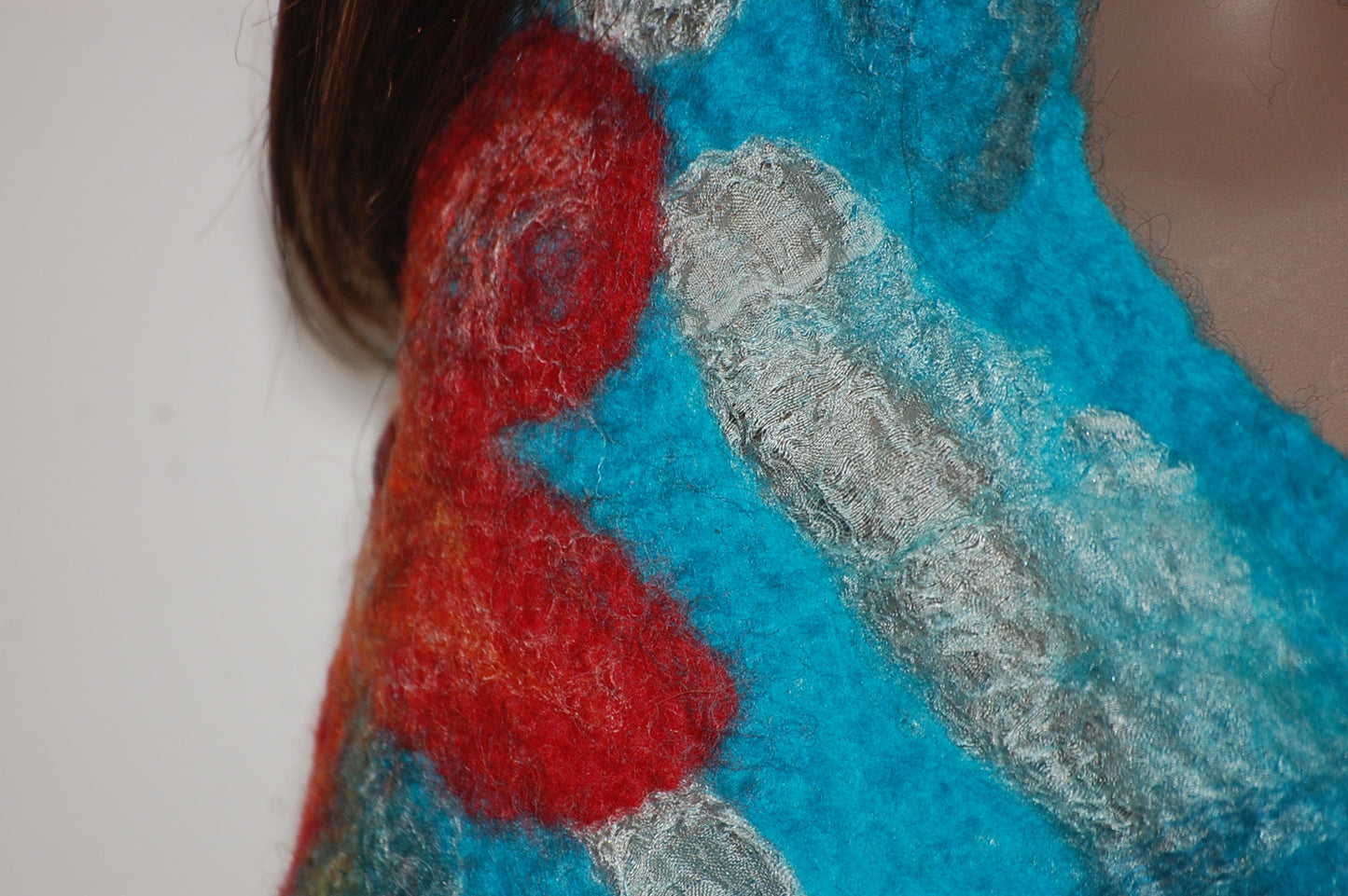 Nuno Felt Silk Scarf - Flower Detail (Turquoise)